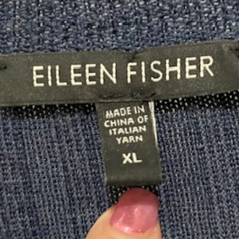 Eileen Fisher XL Blue Ribbed Open Front Asymmetrical Merino Wool Sweater EUC - Picture 4 of 6